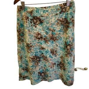 Talbots Stretch Women's Silk Blend Floral A line Skirt  Blue Size 10 Lined
